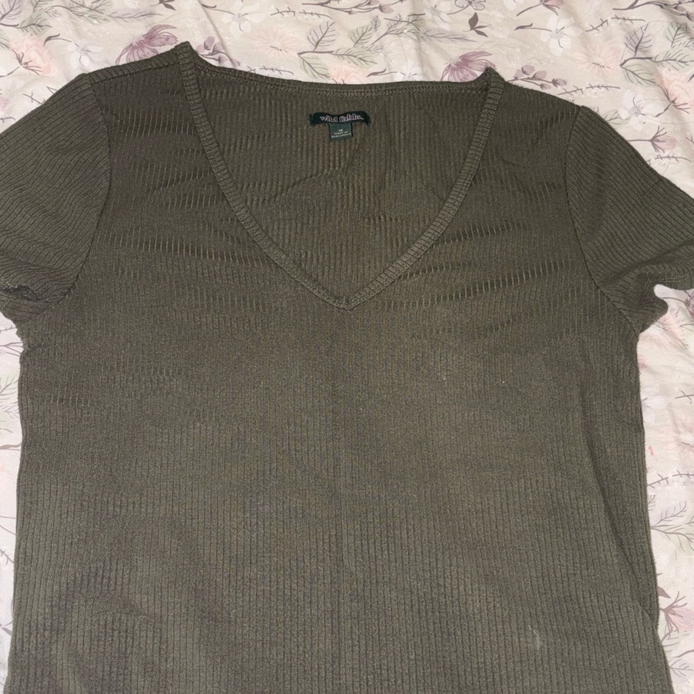 Olive V-Neck Ribbed Top